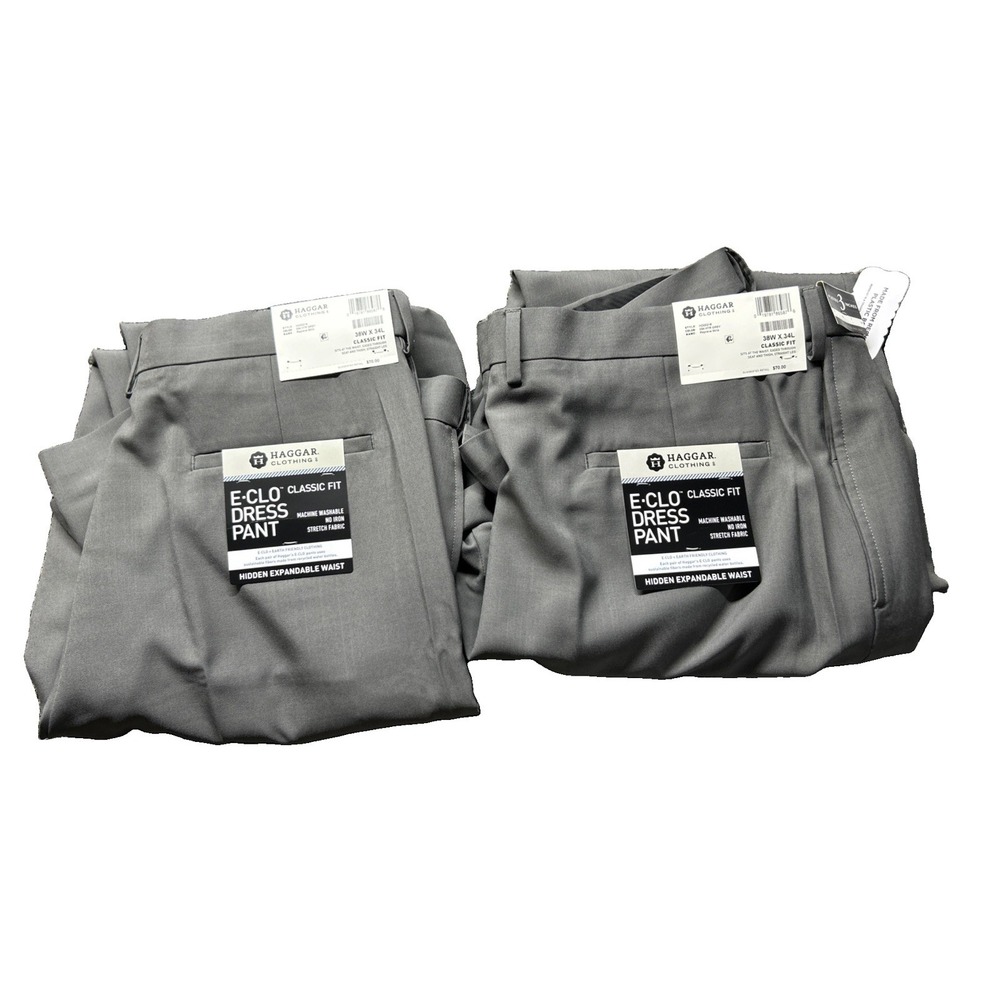 Haggar eclo dress pants 2 Pack Mens 38x34 Grey Classic Fit Flat Front
